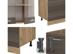 Zubehör Für Küchenarmatur|Einbauküchen<Vicco R-Line Küchenzeile /Goldkraft Eiche 300 cm mit HochschrankAP Eiche ohne E-Geräte