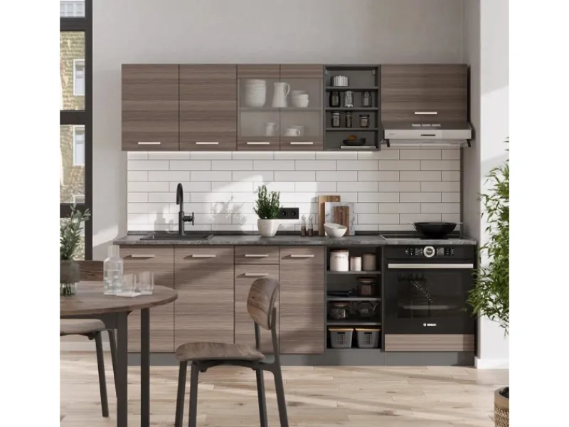 Einbauküchen<Vicco R-Line Küchenzeile /Anthrazit 240 cm AP Eiche ohne E-Geräte