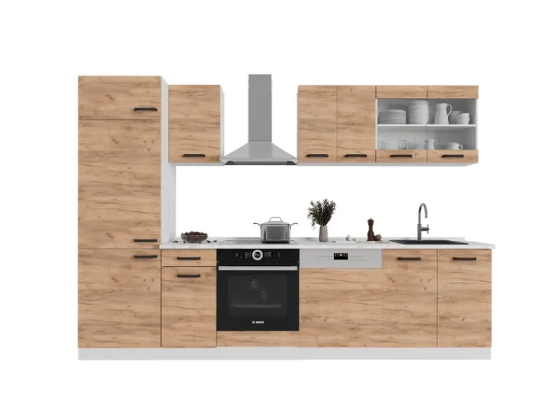 Einbauküchen<Vicco R-Line Küchenzeile Goldkraft /Weiß 300 cm AP Marmor ohne E-Geräte