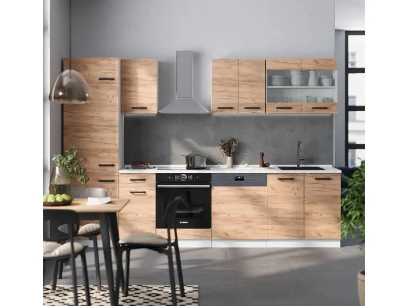 Einbauküchen<Vicco R-Line Küchenzeile Goldkraft /Weiß 300 cm AP Marmor ohne E-Geräte