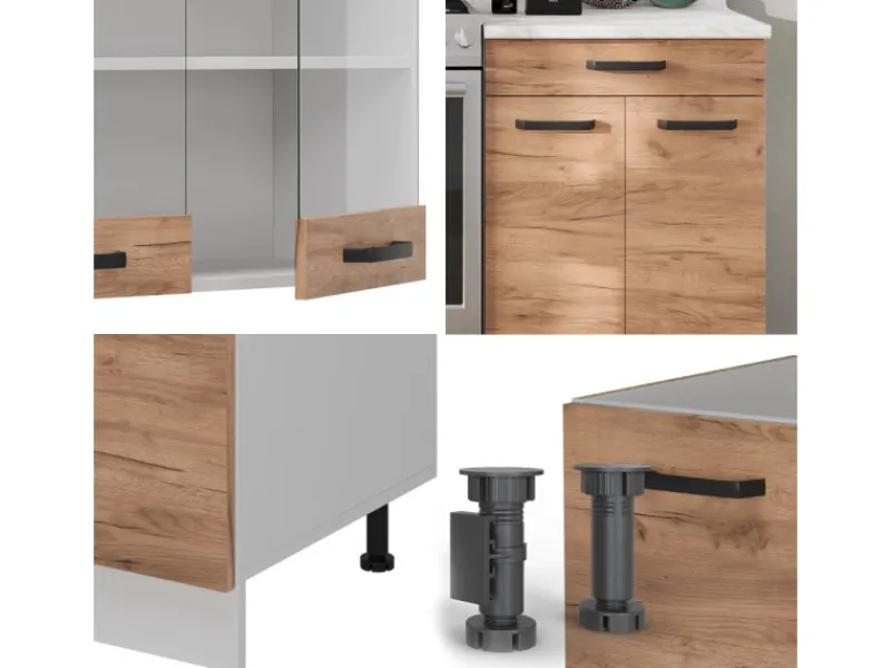 Einbauküchen<Vicco R-Line Küchenzeile Goldkraft Eiche/Weiß 200 cm AP Anthrazit ohne E-Geräte