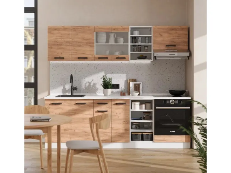 Vicco R-Line Küchenzeile Goldkraft /Weiß 240 cm ohne Arbeitsplatte ohne E-Geräte< Einbauküchen