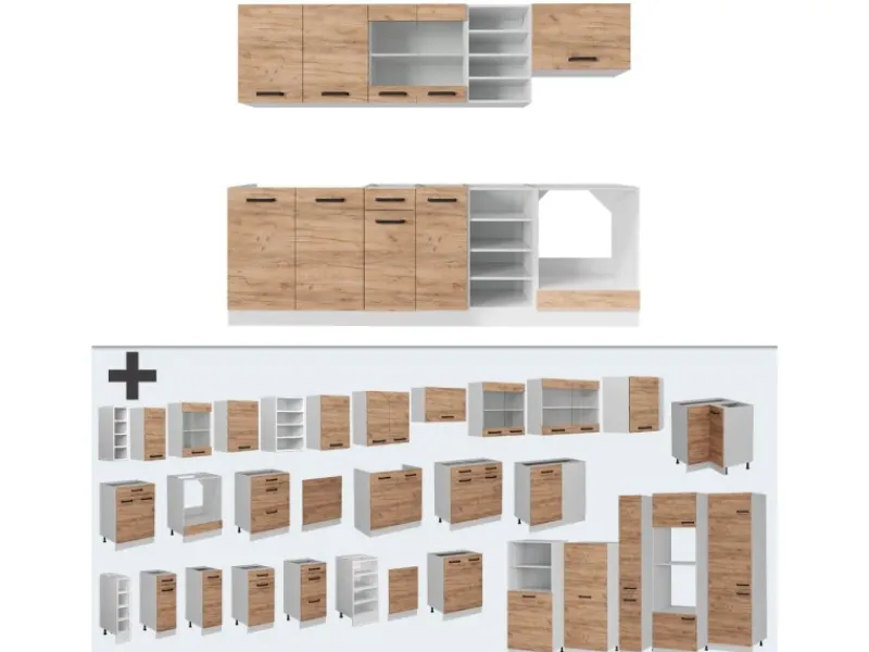 Vicco R-Line Küchenzeile Goldkraft /Weiß 240 cm ohne Arbeitsplatte ohne E-Geräte< Einbauküchen