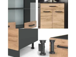 Discount Vicco R-Line Küchenzeile Goldkraft Eiche/Anthrazit 200 cm ohne Arbeitsplatte ohne E-Geräte Anthrazit-Eiche