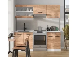 New Vicco R-Line Küchenzeile Goldkraft /Weiß 200 cm AP Marmor ohne E-Geräte Eiche