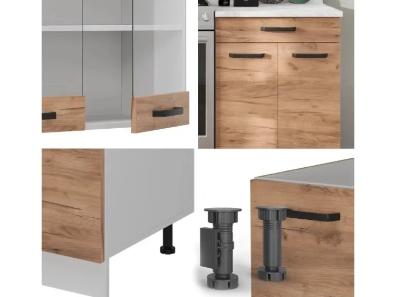New Vicco R-Line Küchenzeile Goldkraft /Weiß 200 cm AP Marmor ohne E-Geräte Eiche