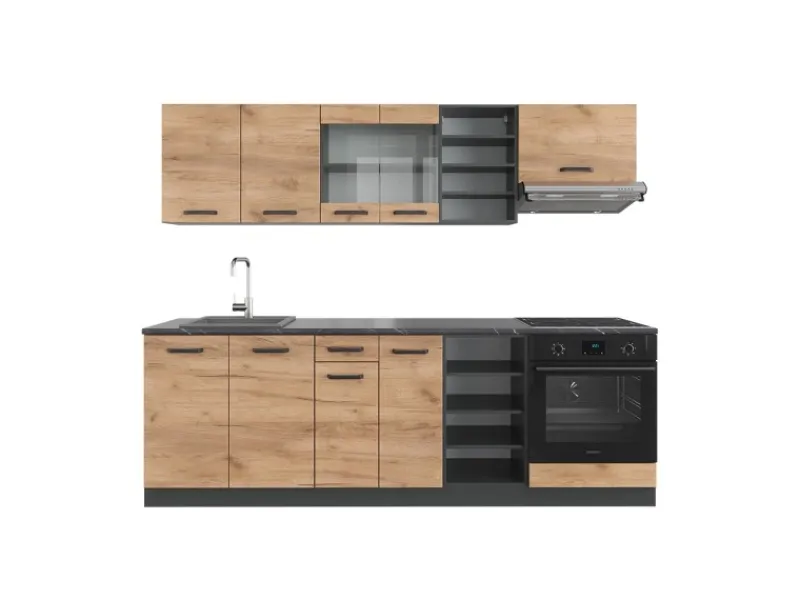 New Vicco R-Line Küchenzeile Goldkraft Eiche/Anthrazit 240 cm AP Anthrazit Opt 2 ohne E-Geräte
