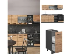 New Vicco R-Line Küchenzeile Goldkraft Eiche/Anthrazit 240 cm AP Anthrazit Opt 2 ohne E-Geräte