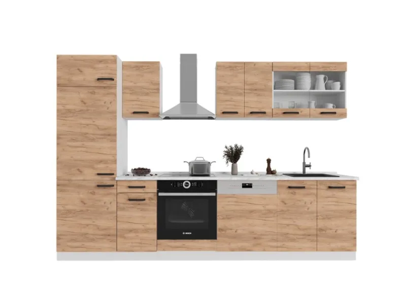 Vicco R-Line Küchenzeile Goldkraft /Weiß 300 cm AP Anthrazit ohne E-Geräte< Miniküchen