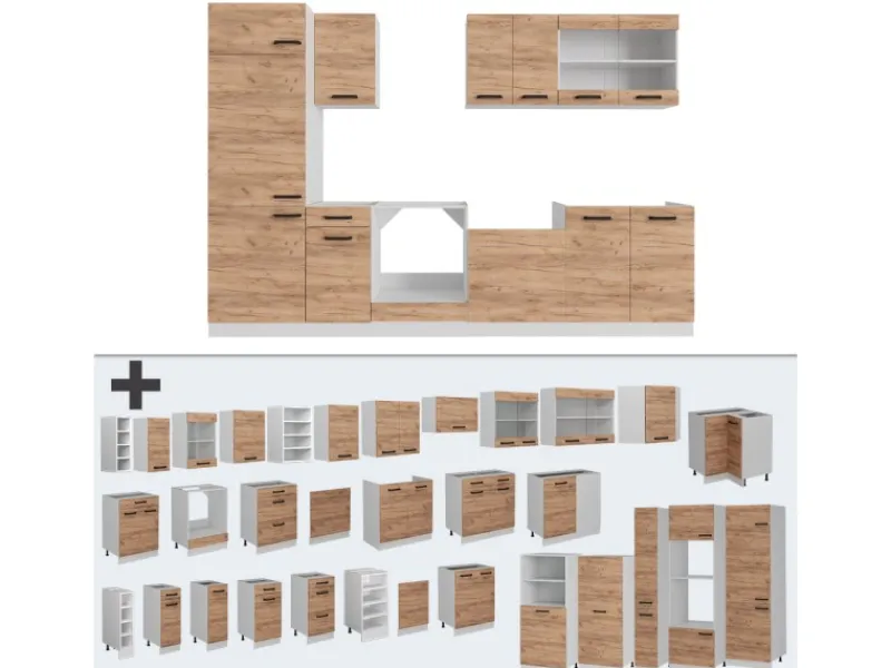 Vicco R-Line Küchenzeile Goldkraft /Weiß 300 cm AP Anthrazit ohne E-Geräte< Miniküchen