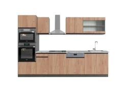 Best Vicco R-Line Küchenzeile Goldkraft Eiche/Anthrazit 300 cm mit HochschrankAP Marmor ohne E-Geräte Anthrazit-Eiche