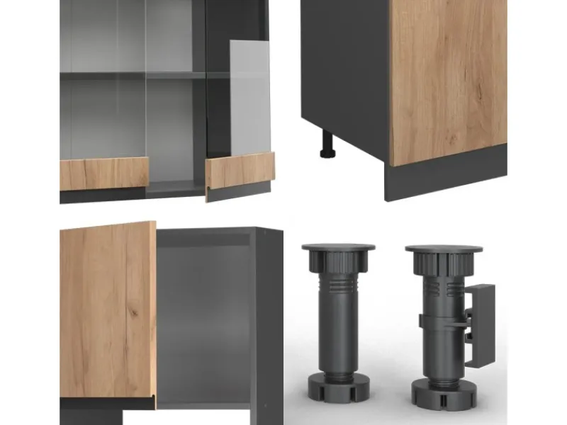 Best Vicco R-Line Küchenzeile Goldkraft Eiche/Anthrazit 300 cm mit HochschrankAP Marmor ohne E-Geräte Anthrazit-Eiche