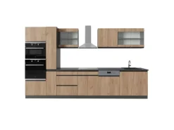 Discount Vicco R-Line Küchenzeile Goldkraft Eiche/Anthrazit 350 cm J-Shapemit Hochschrankohne Arbeitsplatte ohne E-Geräte Anthrazit-Eiche