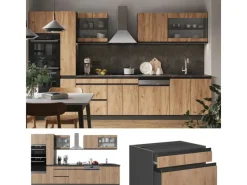Discount Vicco R-Line Küchenzeile Goldkraft Eiche/Anthrazit 350 cm J-Shapemit Hochschrankohne Arbeitsplatte ohne E-Geräte Anthrazit-Eiche