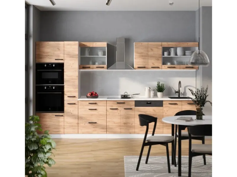 Online Vicco R-Line Küchenzeile Goldkraft /Weiß 350 cm AP Marmor ohne E-Geräte Eiche