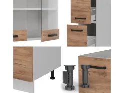 Online Vicco R-Line Küchenzeile Goldkraft /Weiß 350 cm AP Marmor ohne E-Geräte Eiche