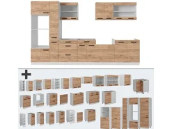 Online Vicco R-Line Küchenzeile Goldkraft /Weiß 350 cm AP Marmor ohne E-Geräte Eiche