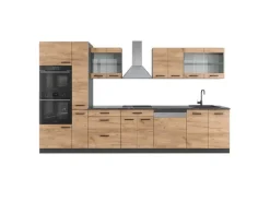 Vicco R-Line Küchenzeile Goldkraft Eiche/Anthrazit 350 cm mit Hochschrankohne Arbeitsplatte ohne E-Geräte< Einbauküchen|Zubehör Für Küchenarmatur