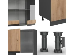 Vicco R-Line Küchenzeile Goldkraft Eiche/Anthrazit 300 cm mit HochschrankAP Eiche ohne E-Geräte< Einbauküchen