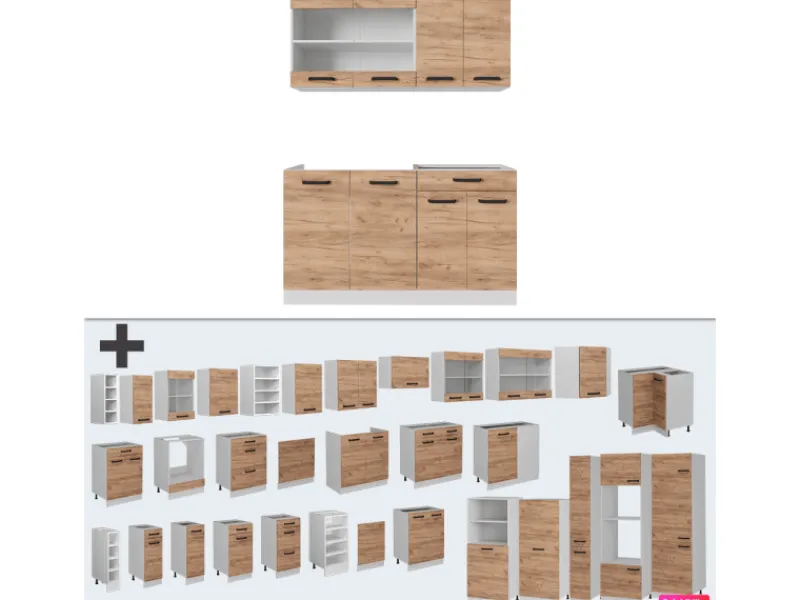 Outlet Vicco R-Line Küchenzeile Goldkraft /Weiß 140 cm AP ohne E-Geräte Eiche