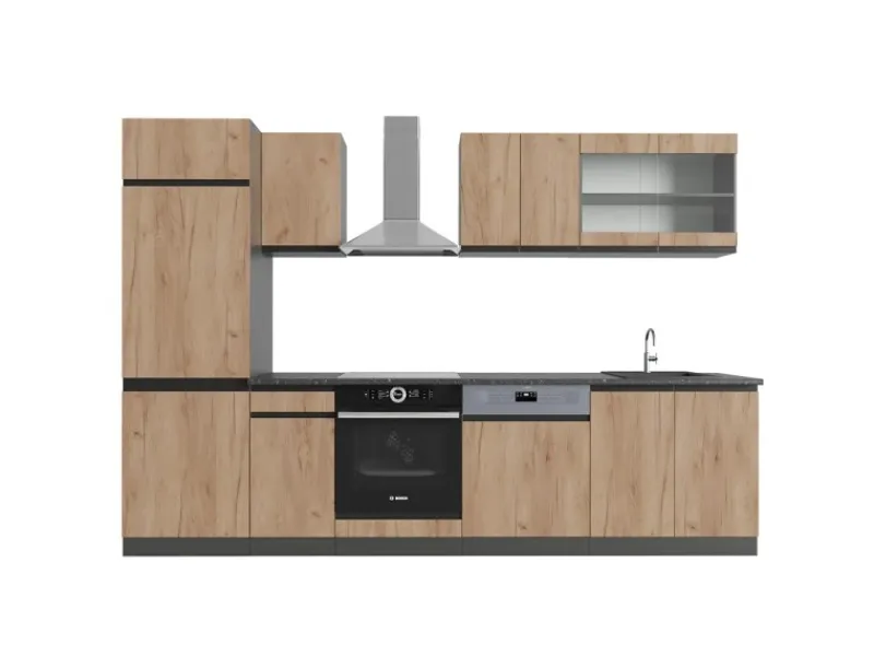 New Vicco R-Line Küchenzeile Goldkraft Eiche/Anthrazit 300 cm AP Anthrazit ohne E-Geräte Anthrazit-Eiche