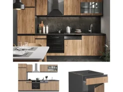 New Vicco R-Line Küchenzeile Goldkraft Eiche/Anthrazit 300 cm AP Anthrazit ohne E-Geräte Anthrazit-Eiche