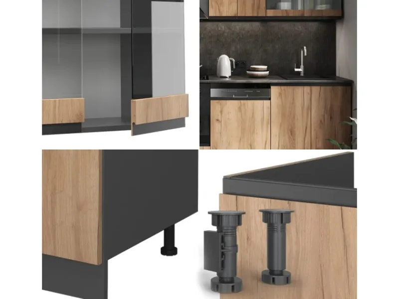 New Vicco R-Line Küchenzeile Goldkraft Eiche/Anthrazit 300 cm AP Anthrazit ohne E-Geräte Anthrazit-Eiche
