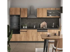 Best Vicco R-Line Küchenzeile Goldkraft Eiche/Anthrazit 300 cm J-Shapemit Hochschrankohne Arbeitsplatte ohne E-Geräte Anthrazit-Eiche