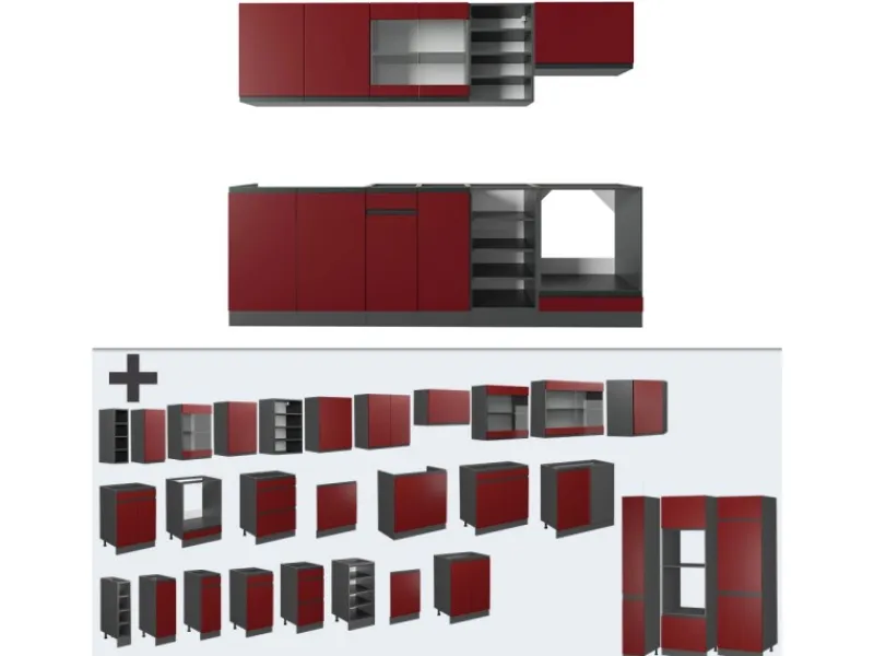 Pantryküchen|Winkelküchen<Vicco R-Line Küchenzeile /Anthrazit 240 cm J-Shape ohne E-Geräte