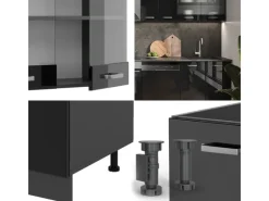 Outlet Vicco R-Line Küchenzeile /Anthrazit 300 cm AP Eiche ohne E-Geräte Schwarz Hochglanz