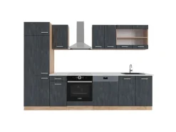 Online Vicco R-Line Küchenzeile Schwarz Beton/Goldkraft Eiche 300 cm AP Marmor ohne E-Geräte Beton Dunkelgrau