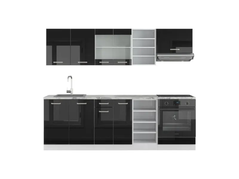 Clearance Vicco R-Line Küchenzeile /Weiß 240 cm ohne Arbeitsplatte ohne E-Geräte Schwarz Hochglanz