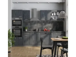 Einbauküchen<Vicco R-Line Küchenzeile Schwarz Beton/Anthrazit 300 cm AP Eiche ohne E-Geräte