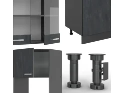 Einbauküchen<Vicco R-Line Küchenzeile Schwarz Beton/Anthrazit 300 cm AP Eiche ohne E-Geräte