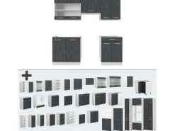 Hot Vicco R-Line Küchenzeile Schwarz Beton/Weiß 200 cm AP Eiche ohne E-Geräte Beton Dunkelgrau