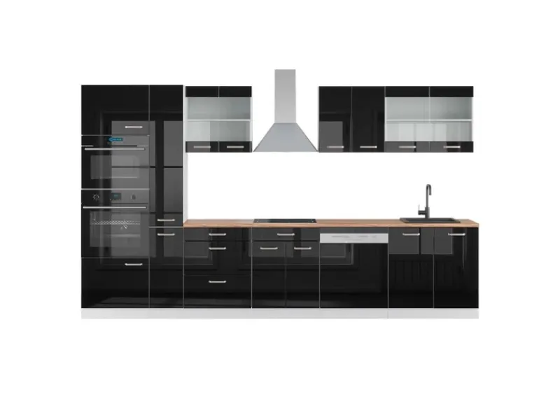 Discount Vicco R-Line Küchenzeile /Weiß 350 cm mit HochschrankAP Eiche ohne E-Geräte Schwarz Hochglanz