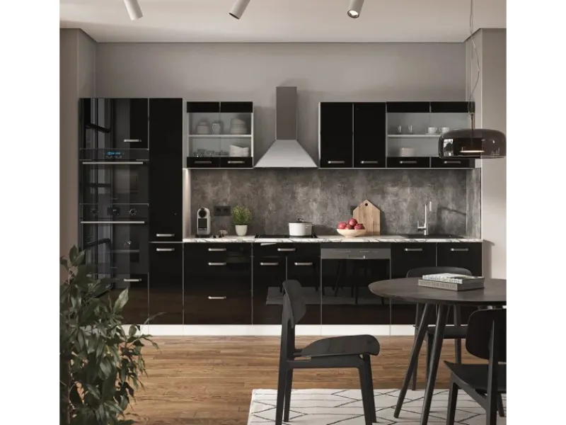 Discount Vicco R-Line Küchenzeile /Weiß 350 cm mit HochschrankAP Eiche ohne E-Geräte Schwarz Hochglanz