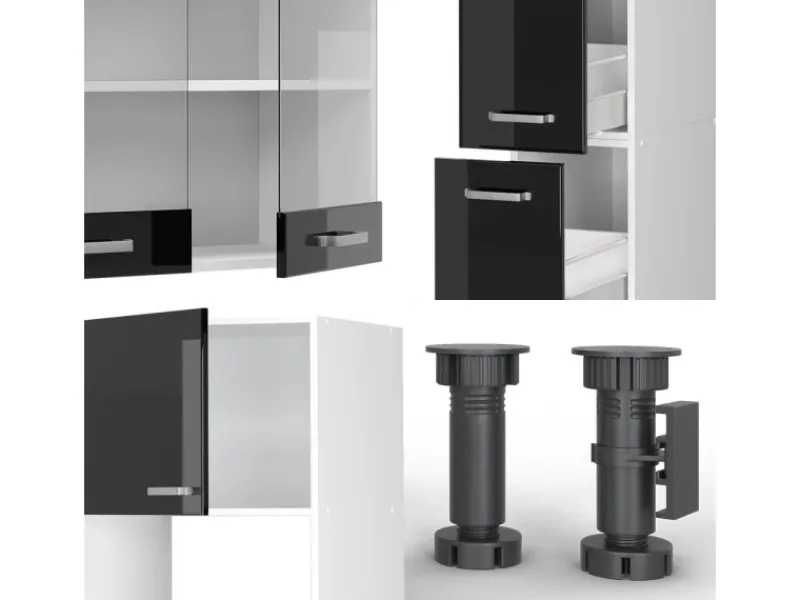 Discount Vicco R-Line Küchenzeile /Weiß 350 cm mit HochschrankAP Eiche ohne E-Geräte Schwarz Hochglanz