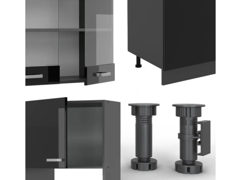 Einbauküchen<Vicco R-Line Küchenzeile /Anthrazit 300 cm mit HochschrankAP Marmor ohne E-Geräte
