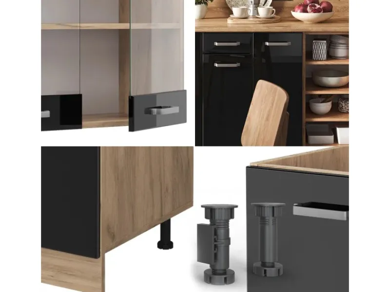 Vicco R-Line Küchenzeile /Goldkraft Eiche 240 cm ohne Arbeitsplatte ohne E-Geräte< Kochfelder|Küchenrückwände