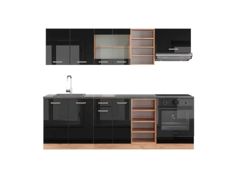 Einbauküchen<Vicco R-Line Küchenzeile /Goldkraft Eiche 240 cm AP Anthrazit ohne E-Geräte
