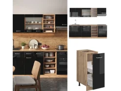 Einbauküchen<Vicco R-Line Küchenzeile /Goldkraft Eiche 240 cm AP Anthrazit ohne E-Geräte
