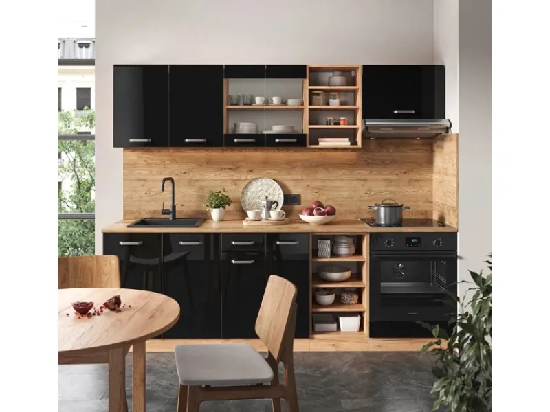 Einbauküchen<Vicco R-Line Küchenzeile /Goldkraft Eiche 240 cm AP Anthrazit ohne E-Geräte