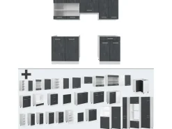 Vicco R-Line Küchenzeile Schwarz Beton/Weiß 200 cm AP Marmor ohne E-Geräte< Einbauküchen