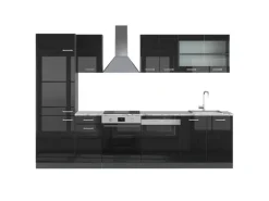 Best Vicco R-Line Küchenzeile /Anthrazit 300 cm AP Marmor ohne E-Geräte Schwarz Hochglanz