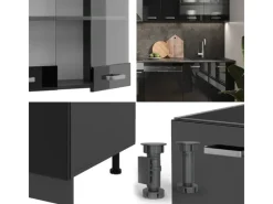 Best Vicco R-Line Küchenzeile /Anthrazit 300 cm AP Marmor ohne E-Geräte Schwarz Hochglanz