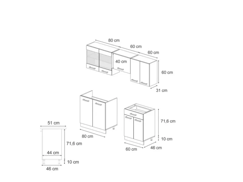 Küchenschränke<Vicco R-Line Küchenzeile /Weiß 200 cm AP Eiche ohne E-Geräte