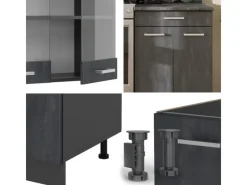 Outlet Vicco R-Line Küchenzeile Schwarz Beton/Anthrazit 200 cm AP Eiche ohne E-Geräte Beton Anthrazit