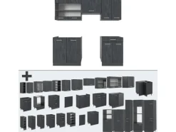 Outlet Vicco R-Line Küchenzeile Schwarz Beton/Anthrazit 200 cm AP Eiche ohne E-Geräte Beton Anthrazit