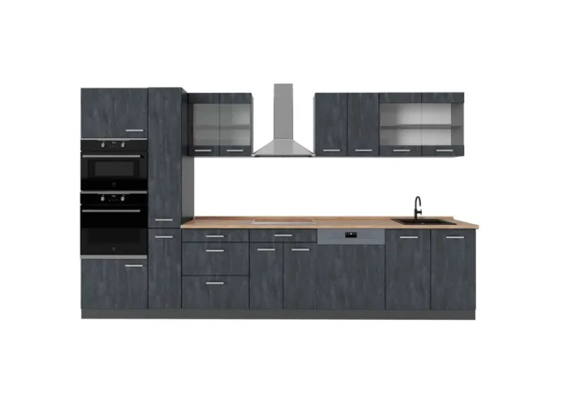 New Vicco R-Line Küchenzeile Schwarz Beton/Anthrazit 350 cm AP Eiche ohne E-Geräte Beton Anthrazit